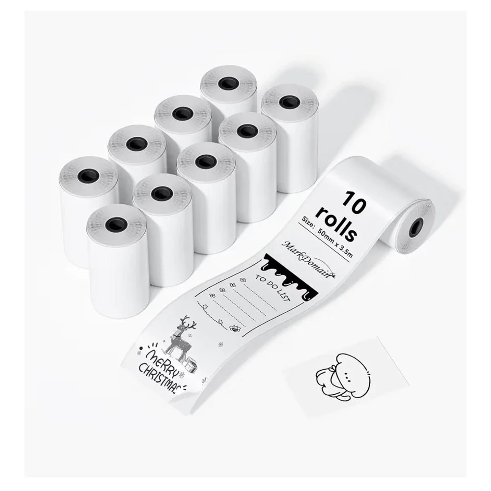 10 Rolls MarkDomain Mini‎ Printer Thermal Paper White Self-Adhesive Sticker 50mm